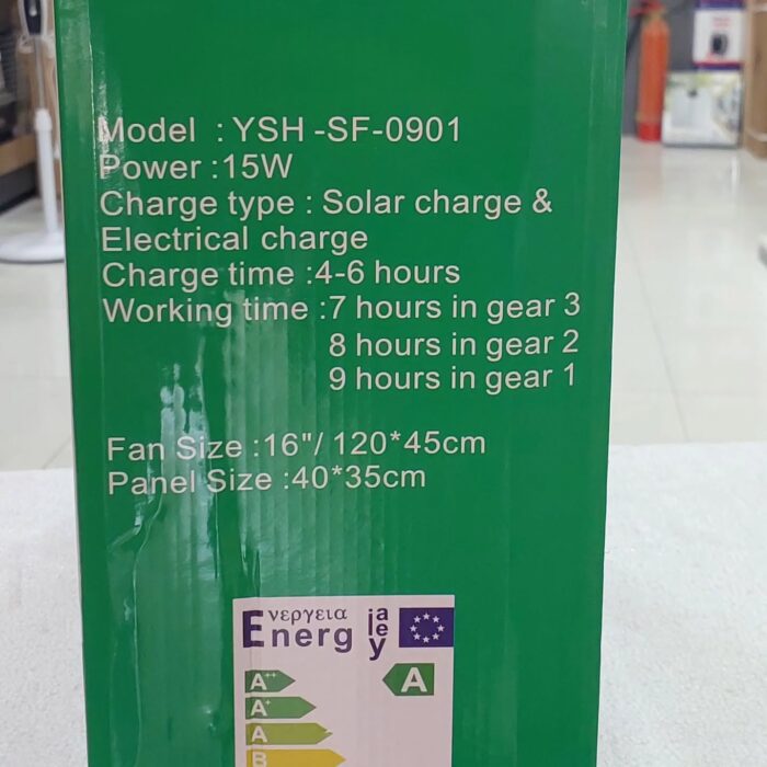 پنکه ایستاده بزرگ شارژی خورشیدی YSH مدل SF-0901 - تصویر 2